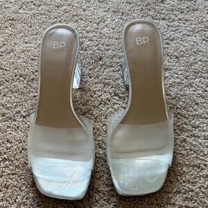 BP Women's Silver and Clear Heeled Sandals